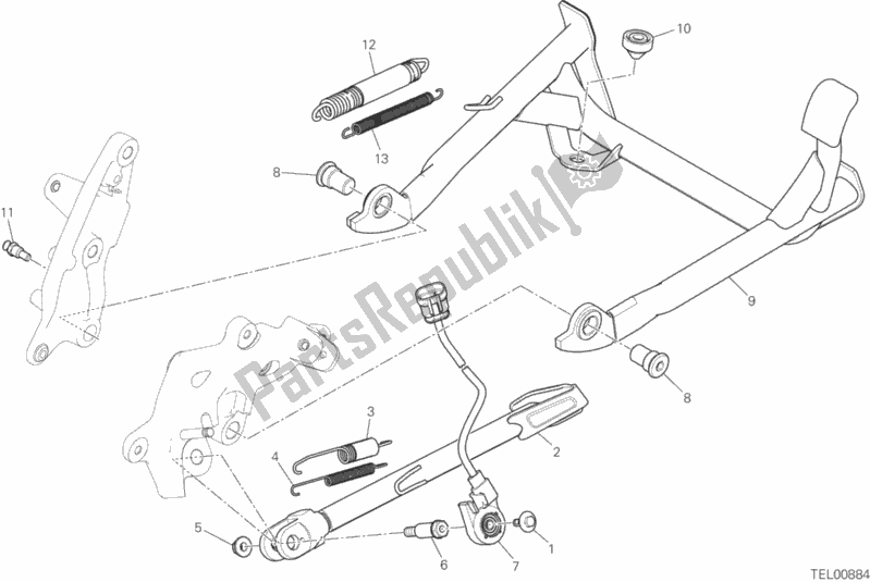 All parts for the Side Stand of the Ducati Multistrada 1260 S Grand Tour USA 2020